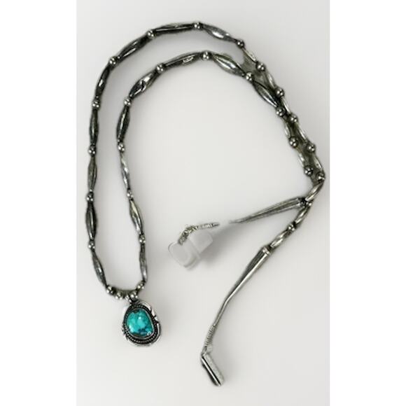 VTG Navajo Ervin Hoskie Turquoise Pendant Necklace Sterling Bench Beads 29.8g